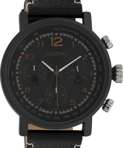 OOZOO Timepieces XXL Black Leather Strap